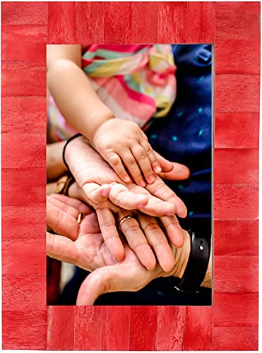 Odin Real Bone Handmade 4x6 Picture Frames Made To Display Family Photo Poster Memories As A Unique Antique Picture Art For Wall Picture Hanging & Table Top Ideal Gift For Family & Friends (Red 4x6)