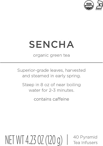 Tea Forte Sencha | Bio Green Tea Bulk Pack | 40 Handmade Pyramid Tea Infusions |