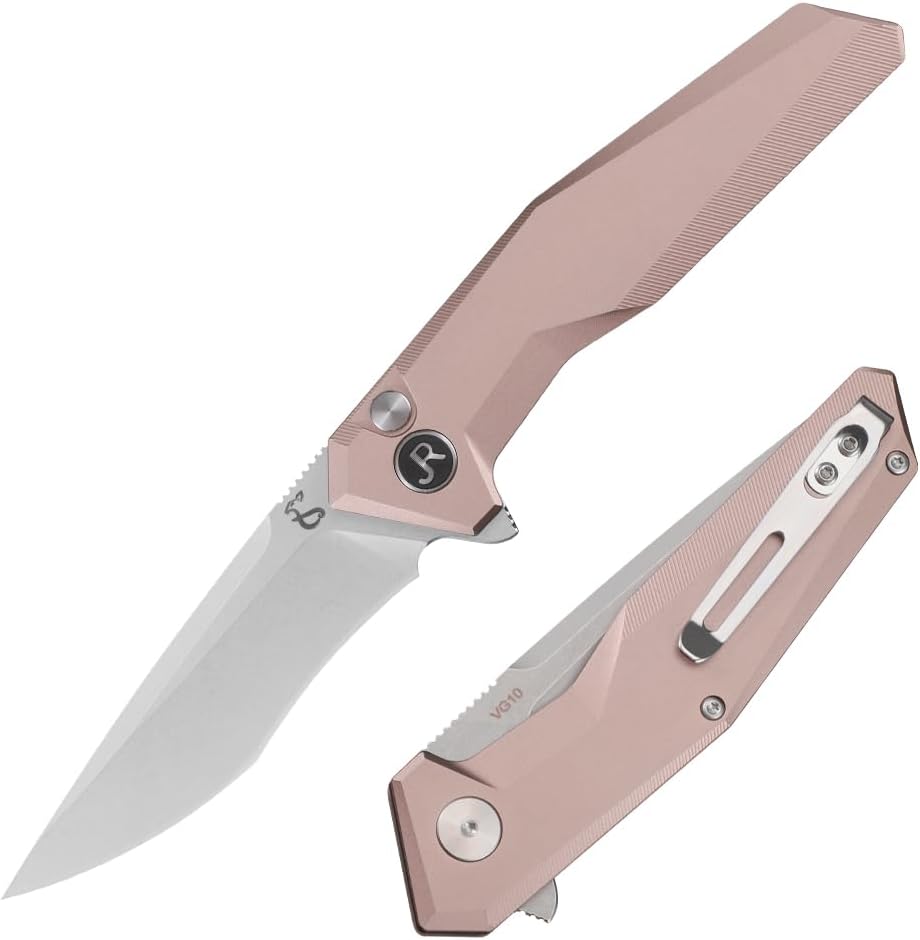 Pocket Knife EDC knife 3.3" VG10 Steel Fixed Blade Pocket Knife for Men&Women,Pocket Knives with Clip for Camping Fishing Outdoor Everyday Carry,Pink handle