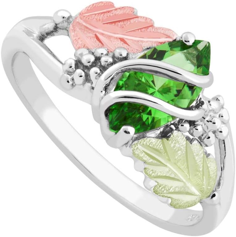 Marquise Synthetic Emerald May Birthstone Wrap Ring, Sterling Silver, 12k Green and Rose Black Hills Gold