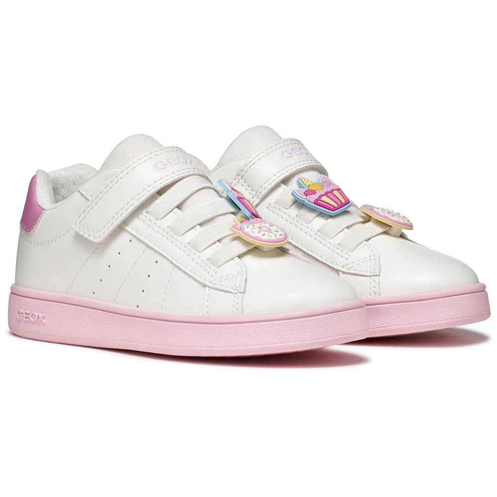 Geox Girl's J Eclyper F Sneaker, White Dk Pink, 1.5 UK