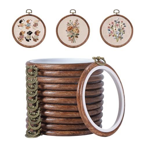 4 Inch Small Embroidery Hoops 12 Pcs Embroidery Hoop Round Imitated Wood Rubber Hoop Rings Display Frame for Cross Stitch DIY Art Craft Sewing & Hanging Ornaments (4 in)