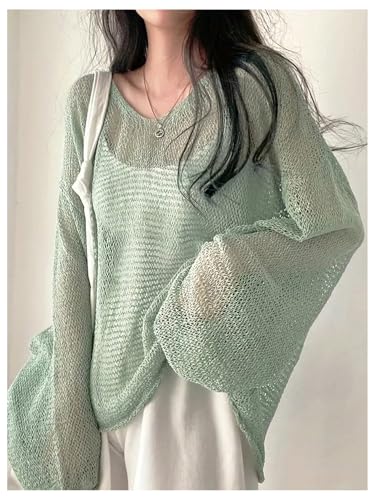 Floerns Women's Summer Sweaters Long Sleeve Pullover Sheer Knitted Lightweight Crochet Tops2