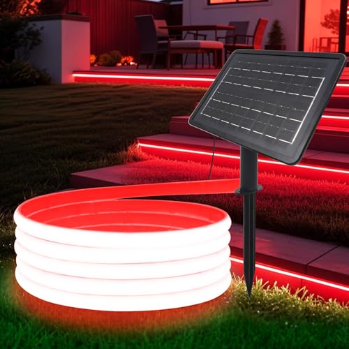 HEGEHE Ruban LED COB Solaire, Bande LED IP65 Etanche Néon Extérieur, 8 modes, Super Lumineux 320 LEDS/M Flexible Bande lumière pour Clôture, Jardin & Cour...