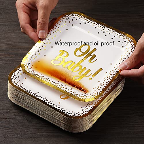 Jinqiu High-End Printed Paper Plate, Waterproof Dinner Party Plate Paper Plate,Wild Barbecue Outing Must Bring Paper Plate,Soild Disposable Paper Plate Brozing Square 7Inch50Ct #TOP4