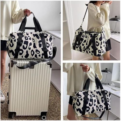 Image of PALAY Travel Bag Oxford Weekender Bags Large Capacity Waterproof Yoga Sports Bag Adjustable Cow Print Portable for Weekend Vacation