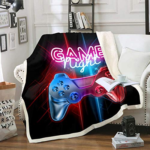 Loussiesd Gamepad Blanket for Kids Boys Teens Gamer Throw Blanket Video Game Gamepad Fleece Blankets Colorful Game Controller Sherpa Blanket for Chair Office Room Plush Blankets Baby 30"x40"