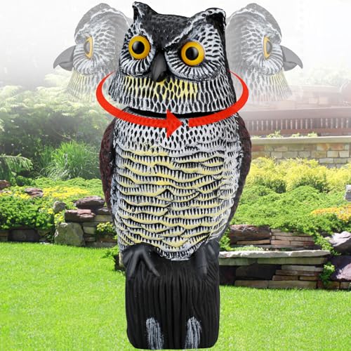 Fake Owl Statue to Scare Birds Away Waterproof Moving Bird Deterrent Owl