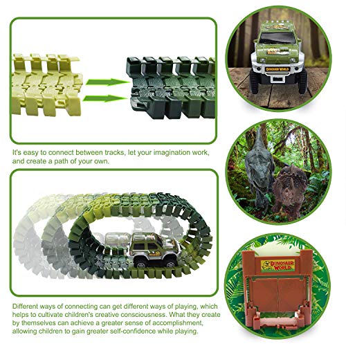 image for Kalining 142 Piece Dinosaur Race Track Car for Kids,Dinosaur World Din
