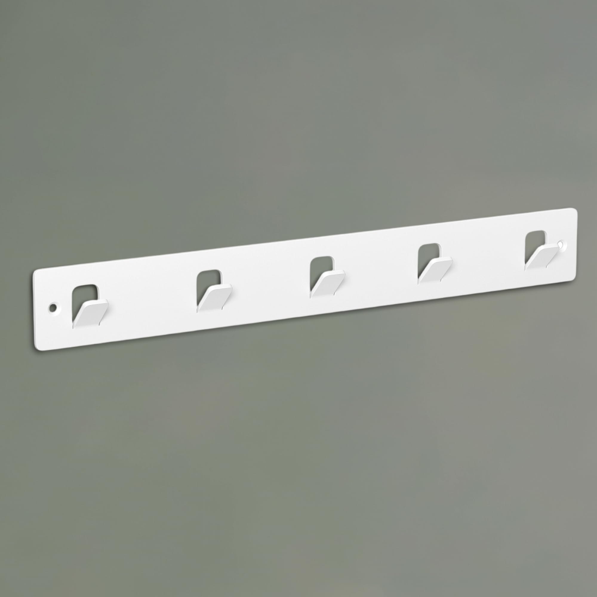 Mai & Mai White Coat Hooks Wall Mounted, Coat Rack With 5 Hooks, Drill/No Drill