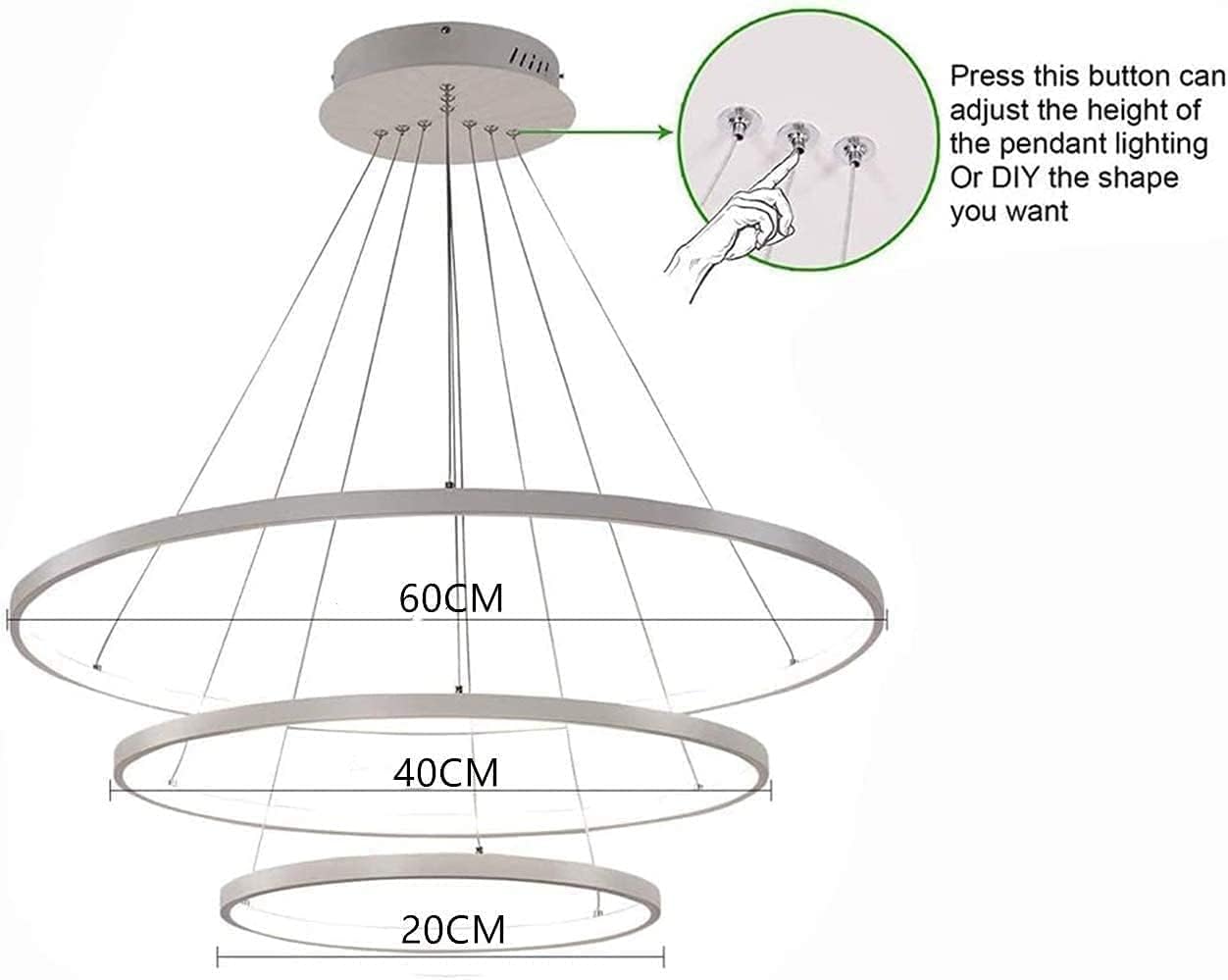 Lampadario a LED Soggiorno Lampada da soffitto Creativo Rotondo a 3 Anelli lampadario, dimmerabile con Telecomando 3000K-6500K, lampade da Camera acriliche Decorazione Ufficio 76w,Nero
