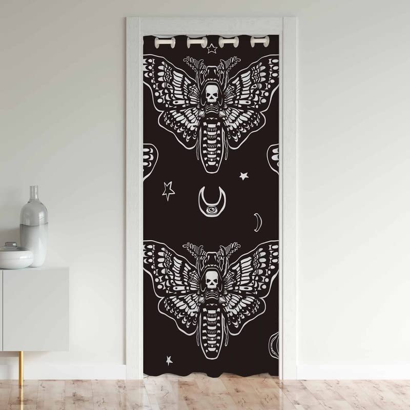 Motte Schädel Türvorhang 86x203cm für Tür Privatsphäre Boho Mond Stern Schieben Schrank Türvorhang Isolierter Wärmeschutz Vorhang Abdeckung für Raumteiler 30%-50% Verdunkelungsvorhang