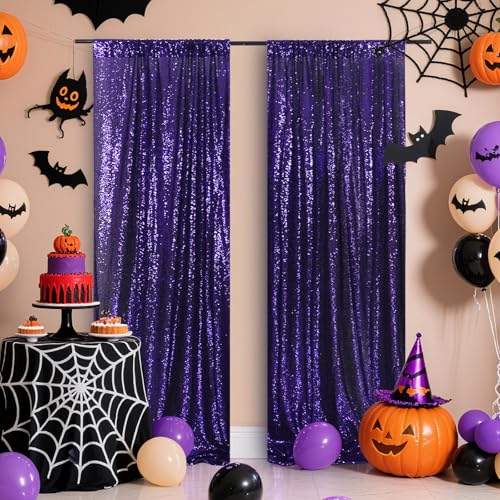 Cortinas de Fondo Púrpura con Lentejuelas Poise3EHome 2 Piezas 2ftx8ft miniatura 5