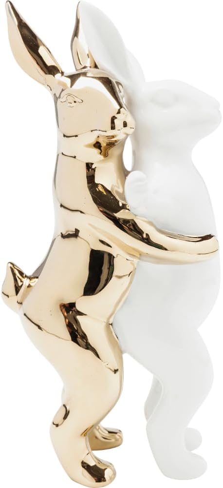 Design Deco Figurine Hugging Rabbits Medium, Gold, Accessoires, Room Decor for Living Room, Bedroom, Hallway, 25x15x12 cm (H/W/D)