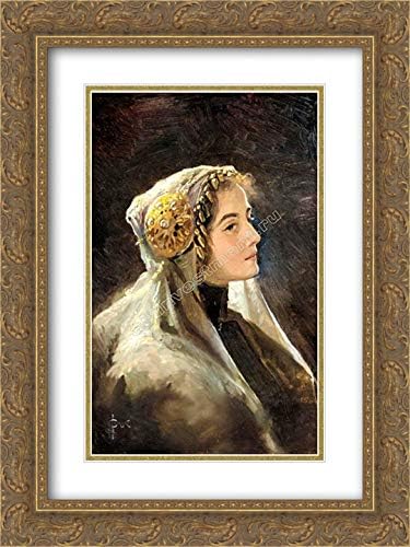 Russian Beauty With The Traditional Headdress 18x24 Gold Ornate Frame and Double Matted Museum Art Print by Sergey Solomko