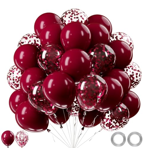 Ballons Bordeaux, 62 Pièces Ballons Anniversaire Rouge Bordeaux, Ballon de Baudruche Marron Rouge, Ballon Helium Confettis pour Anniversaire Mariage Baby...