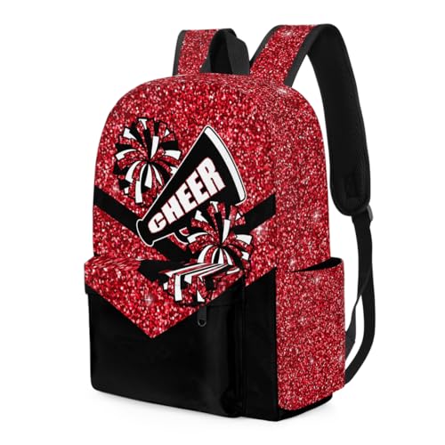 Red Glitter Cheer Kids Backpack for Girls Cheerleader Preschool Toddler Backpack Kindergarten Nursery Bookbag Travel Children Lightweight School Bag3