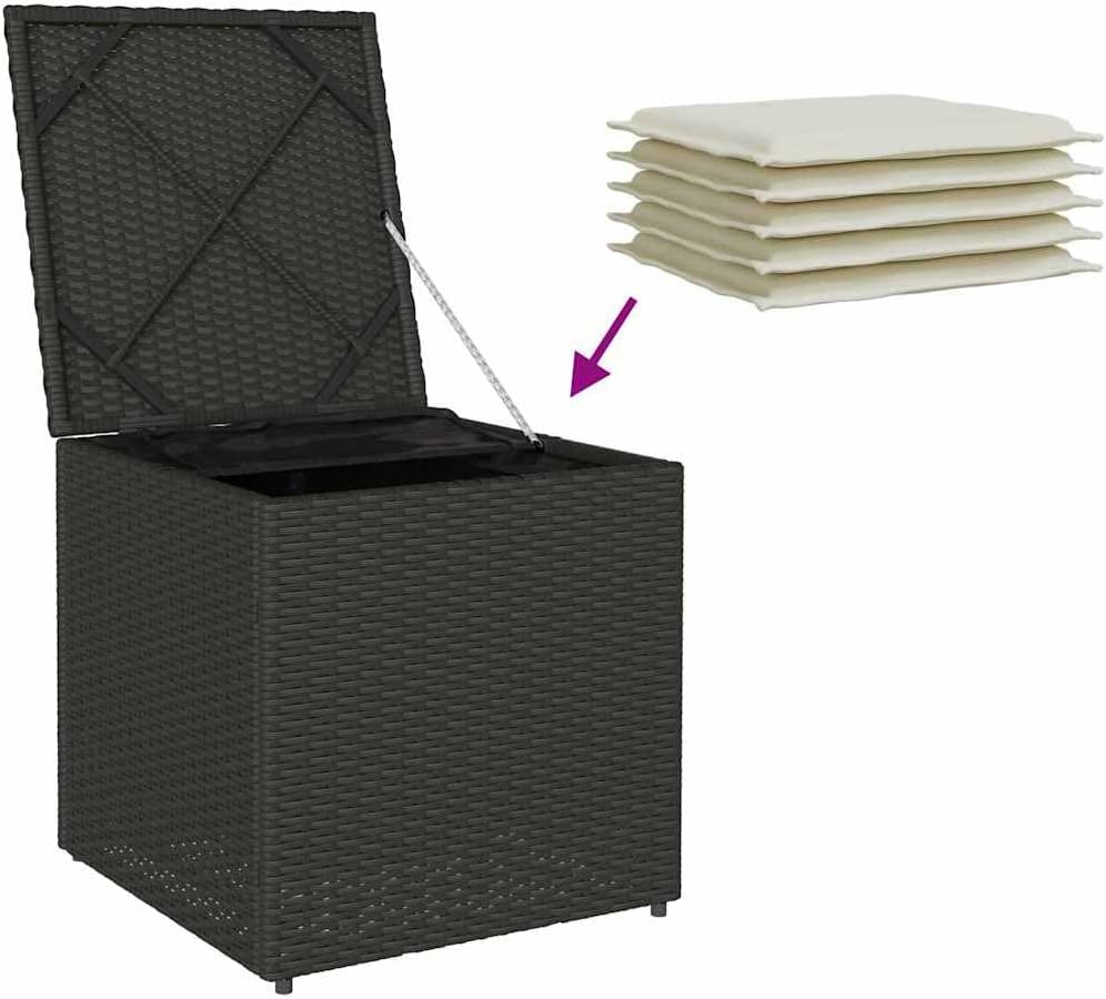 Cushion Box Black Poly Rattan Outdoor Storage Box 19.69 x 19.69 x 19.69 in Patio Storage Chest Weatherproof Deck Box for Toy Storage and Package Delivery