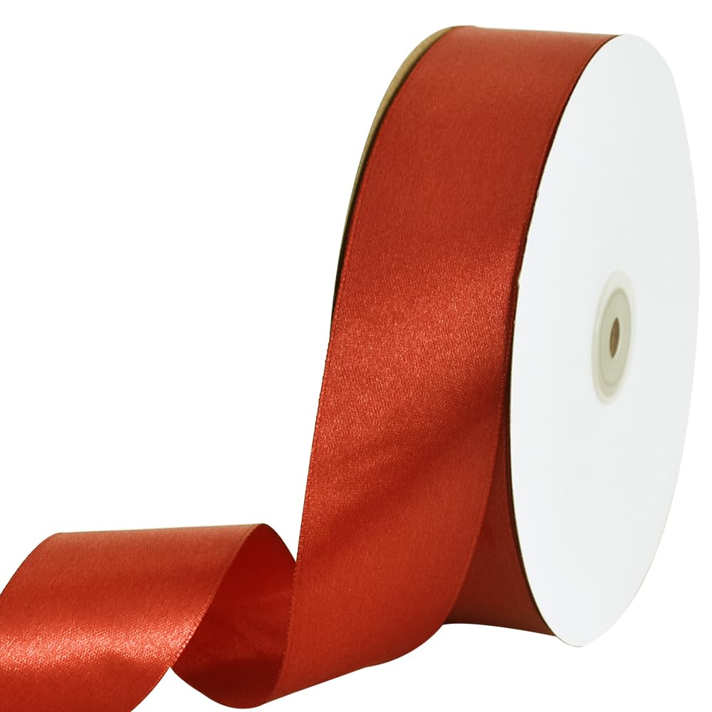 TONIFUL 1-1/2 Inch (40mm) x 100 Yards Rust Wide Satin Ribbon Solid Fabric Ribbon for Gift Wrapping Chair Sash Valentine's Day Wedding Birthday Party Decoration Hair Floral Craft Sewing — image 1