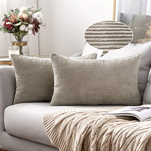 MIULEE Lot de 2 Housse Coussin Velours Côtelé Mince Decoration Canapé Taie d'oreiller Design Doux Décoratif Couleur Uni pour Maison Salon Chambre 30x50 cm Gris Clair