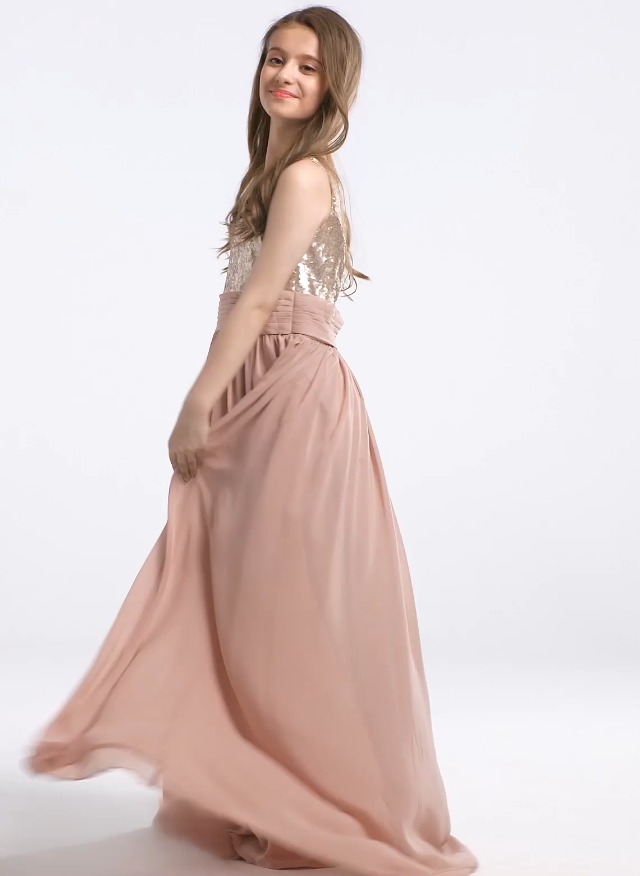 Watch Kismissal One Shoulder Floor-Length Sequin Junior Bridesmaid Dresses  on Amazon Live