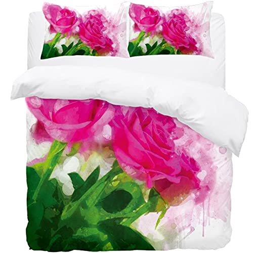 Parure de lit housse de couette douce roses aquarelle pour chambre cocooning