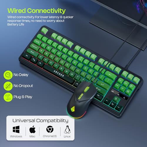 Image of Archer Tech Lab Wired Gaming Keyboard and Mouse Combo| RGB Backlit, 87 Keys with 19 Anti-Ghosting, 7-Button Mouse, Adjustable 4 DPI (1200-3600) USB Plug & Play for PC Laptop Mac PS5 Xbox (Astra G300)