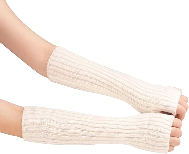 Suxgumoe Women Arm Warmers, Knitted Long Sleeve Fingerless Gloves Mittens Winter Wrist Warmers with Thumb Hole for Ladies Girls