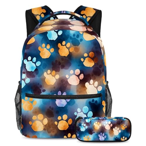 Sac à dos voyage et cours grand volume à motif pattes de chien pour étudiants