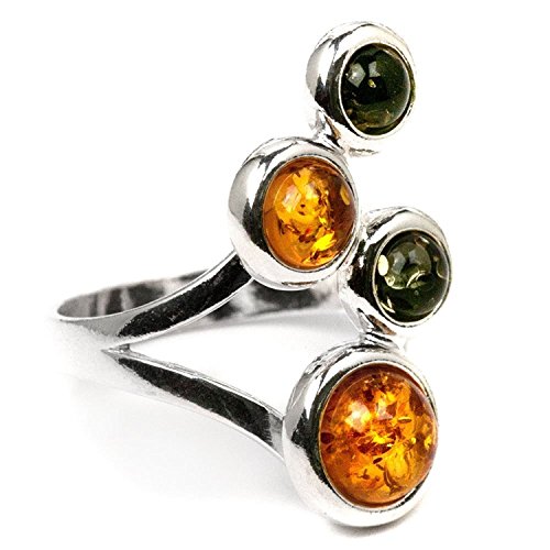 Image of Sterling Silver Baltic Multicolor Amber Groups Round Stones Ring