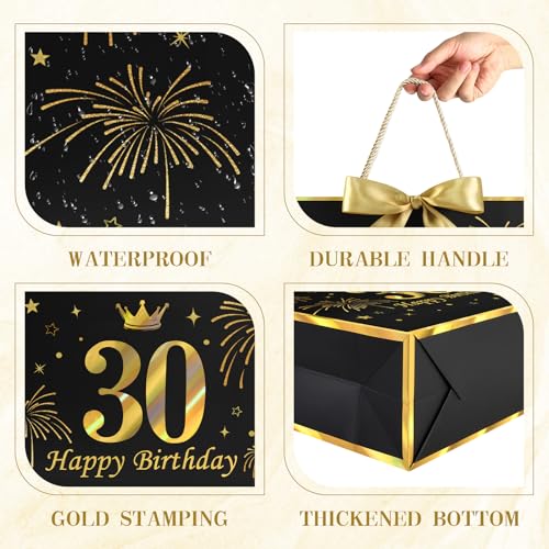 Image of JMANNI Black Gold 30th Birthday Gift Bag with Card and Tissue Paper, 12.6 inchx9.84 inchx3.9 inch Elegant Present Bag for Adults, 30 Year Old Birthday Keepsake Party Supplies