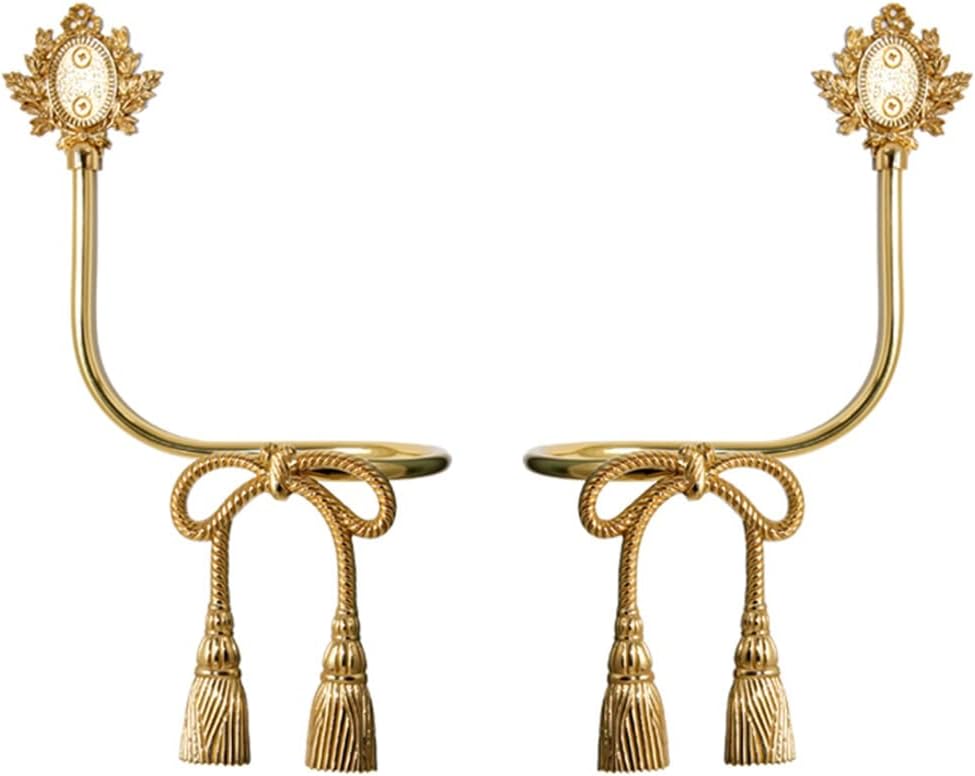 Curtain Holdbacks, Hemp Rope Bow Decoration Curtain Tiebacks, Brass Curtain Hook, Drapery Tiebacks with Screw, Wall Hooks for Curtains (Color : Brass, Size : Set of 2)