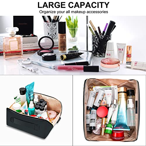 Rlokosfb Portable Makeup Bag Opens Flat For Easy Access,Waterproof Large Cosmetic Bag Toiletry Bag,Travel Accessories Overnight Bag For Cosmetics,Toiletries,Daily Use (Black, Large-2) #TOP1