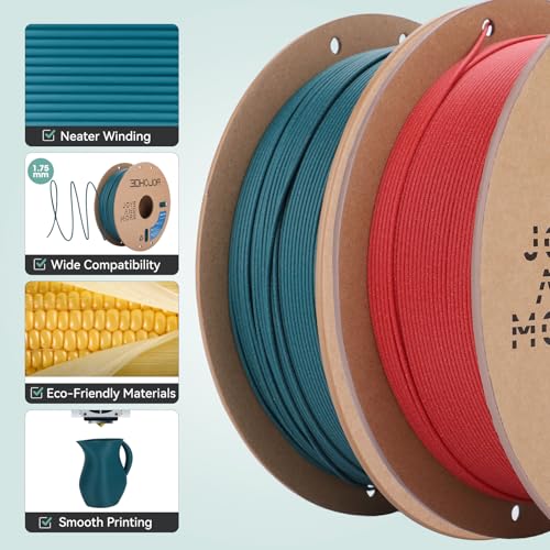 Image of 3DHoJor Matte PLA Filament 1.75mm, Upgrade 1kg*2 Bundle Cardboard Spool PLA Filament 1.75 PLA 3D Printing Filament, Print with Most 3D Printers Using 3D Filament-Fire Engine red+Morandi Green
