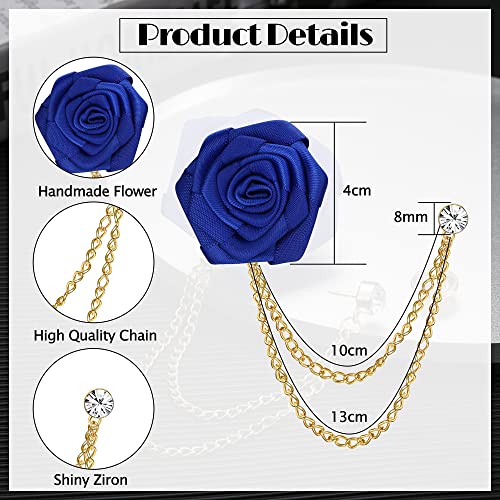 LOLIAS 4PCS Brooch Lapel Pin for Men with Hanging Chain,Brooch Suit Stud,Handmade Rose Flower Pins for Groom Wedding Prom Tassel Chain Brooch Pins Men's Suit Accessories2