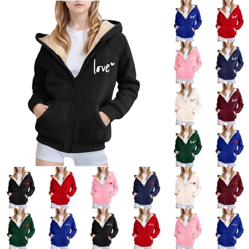 Unisex Boys Girls Fleece Jacket Hoodie Sherpa Lined Zip Up Hooded Sweatshirt Letter Graphic Print Kids Winter Jackets