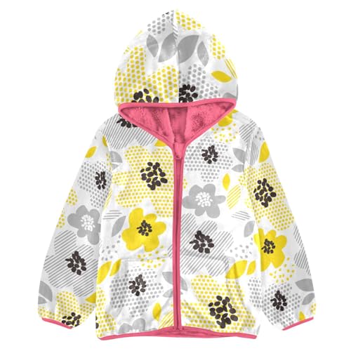 OTVEE Yellow Gray Abstract Flowers Kids Hoodie Jacket Fall Spring Full Zip Warm Outwear Coat