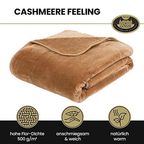 Gözze - Premium Cashmere-Feeling Wohn- und Kuscheldecke, 500 g/m², 180 x 220 cm - Sand – Ansicht 2