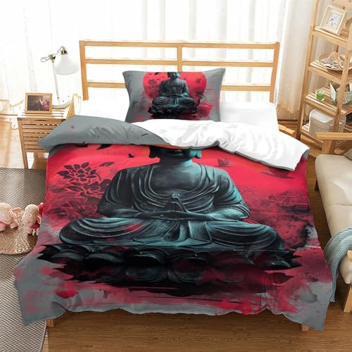 Housse de couette Bouddha 3D avec finitions soignées en microfibre