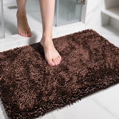 Image of Yimobra Large Bathroom Rug Non Slip 36x24 Inch, Extra Thick Soft Absorbent Chenille Bath Mat, Machine Washable Quick Dry Bath Rugs for Bathroom Floor, Tub and Shower, Home Decor Accessories, Brown