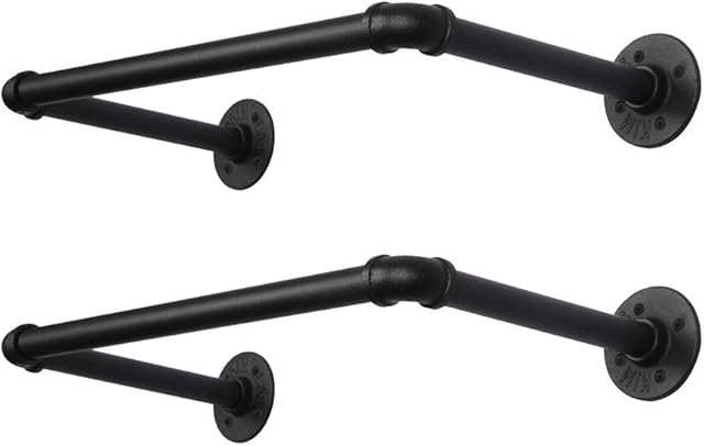 OROPY Industrial Pipe Clothes Bar Rack, Set of 2, 49cm Wall Mounted Detachable Retro Metal Garment Hanging Storage Rail (Double Base)
