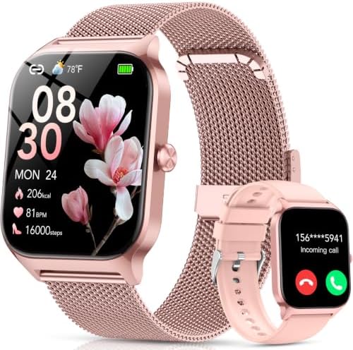 Smart Watch for Women, Answer/Make Call/AI Voice,1.85" HD Smartwatch Compatible for iPhone/Samsung/Android,120+Sport Modes Fitness Tracker with Heart Rate/Sleep Monitor, IP68Waterproof (2 Bands)