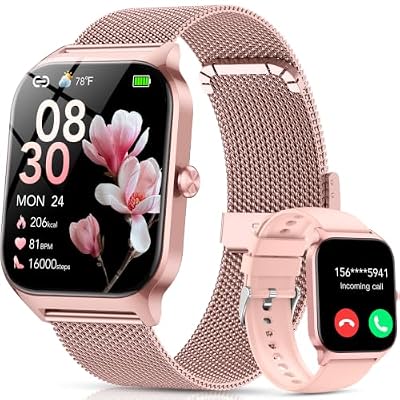 Smartwatch Donna,1.85"Orologio Smartwatch Chiamate Bluetoot 2 Cinturini