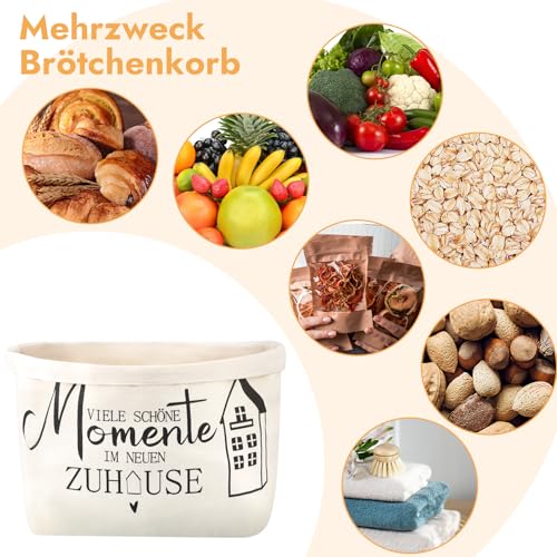 Brotkorb Stoff, Brötchenkorb, Brottasche, VIELE SCHÖNE Momente IM NEUEN ZUHAUSE Geschenk, Brotbeutel Geschenkkorb für Backwaren, Baguettes und Einweihungsgeschenke, 38×22×16 cm