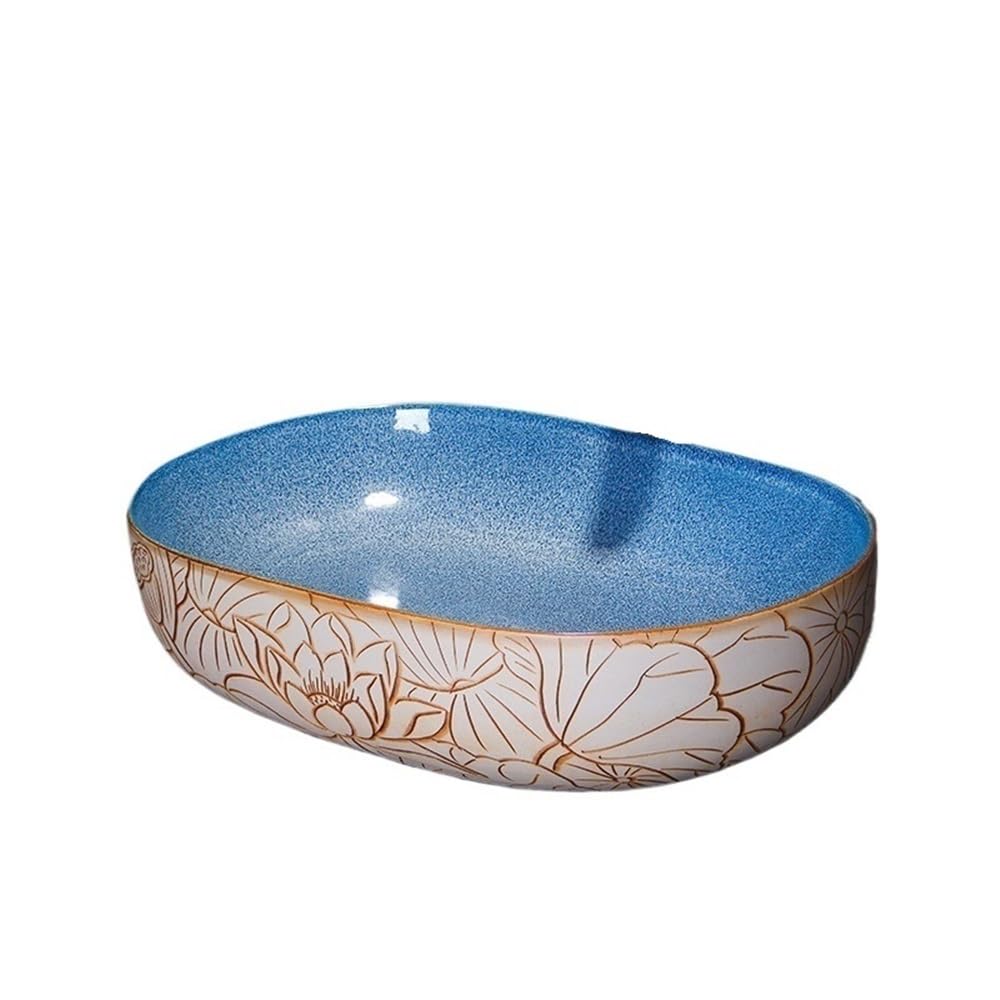 Lavabo de cerámica retro sobre encimera rectangular para baños de pisos pequeños