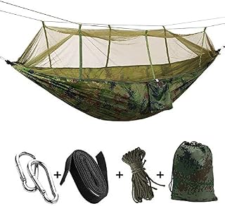 KEPEAK Single & Double Camping Hammock with Mosquito Net and Tree Straps, Lightweight Nylon Portable Hammock, Best Parachute Hammock for Backpacking, Camping, Travel, Beach, Yard