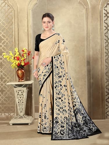 Image of SIRIL Women's Crepe Silk Printed Saree with Unstitched Blouse Piece