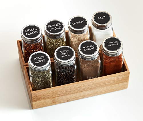Hayley Cherie - 6 Oz Large Square Glass Spice Jars (Set Of 10) - Chalkboard Labels, Stainless Steel Lids And Large & Small Shaker Inserts #TOP2