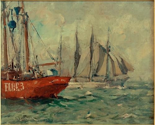 Viermastgaffelschoner Passiert Elbe peinture sur toile Leonhard Sandrock 60x90