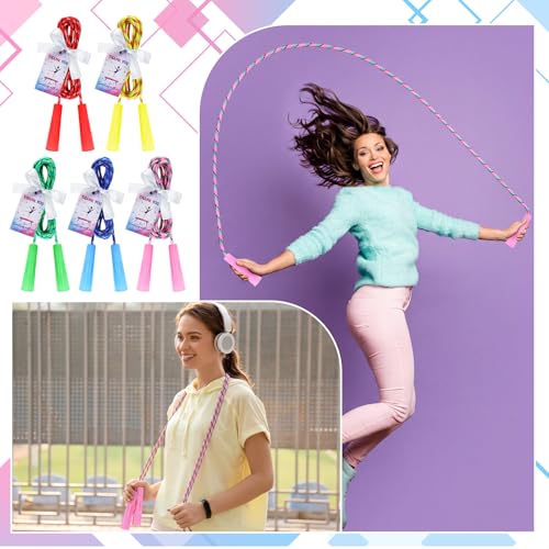 Image of Thenshop 24 Pcs /12 Set Gymnastic Party Favor Gymnastics Birthday Supplies, 12 Colorful Jump Rope 12 Gift Card Bulk Gift Nylon Stripe Ropes Adjustable Size Exercise Fitness Activity Sports Party Favor